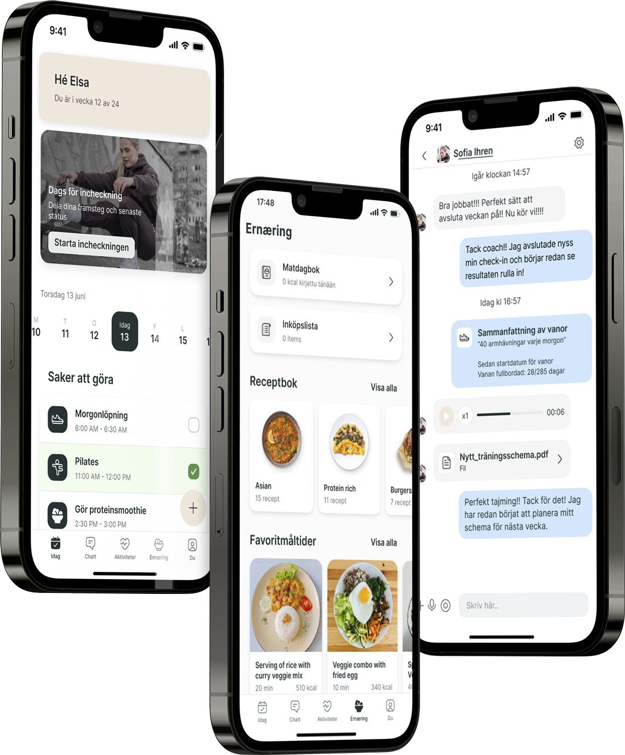 En mockup av coaching-appen som visar funktionerna.